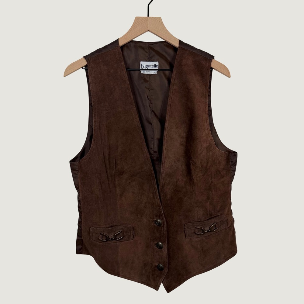 Vtg Bagatelle Brown Suede Leather Vest Large Equestrian Style Country Cowgirl